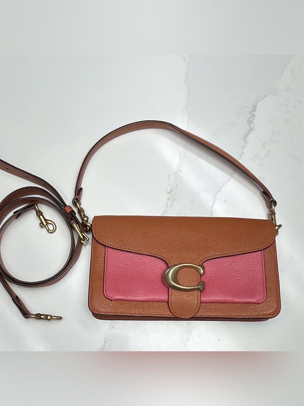 Coach Tabby 26 Pebbled Leather Crossbody in Tan and Pink with Gold 'C' Hardware - Picture 8 of 9